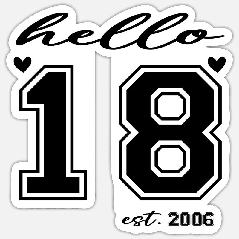 Hello 18 est 2006 - Sticker taille S (10 x 10 cm) - blanc mat