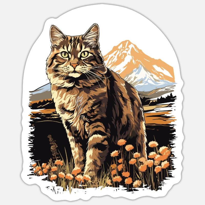 Chat Chats American Bobtail - Sticker taille S (10 x 10 cm) - blanc mat