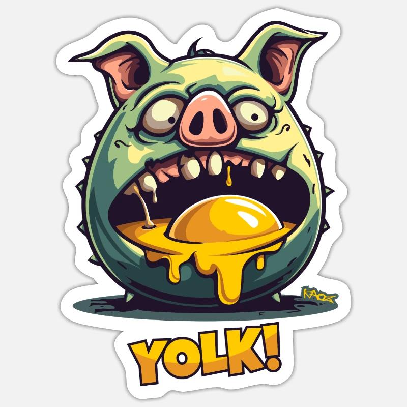 Zombie-Schwein verschlingt Eigelb - Sticker Größe S (10 x 10 cm) - Mattweiß