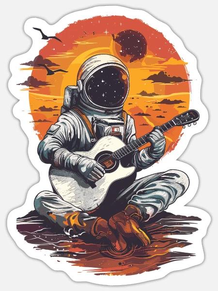 Astronaut Gitarrist Weltraummusikliebhaber - Sticker Größe S (10 x 10 cm) - Mattweiß