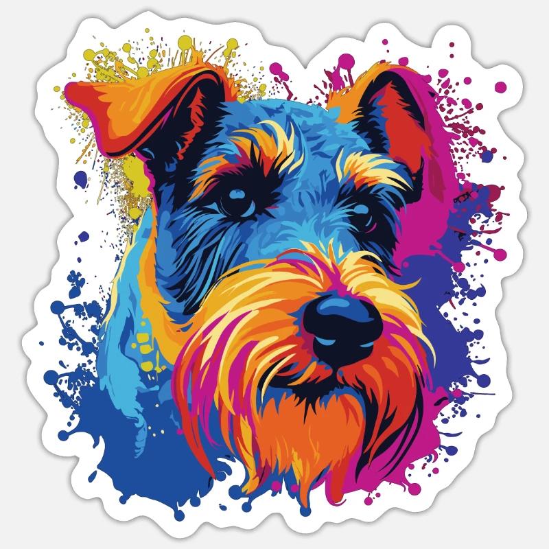 Wasserfarben Farbenfroher Drahthaar-Foxterrier - Sticker Größe S (10 x 10 cm) - Mattweiß