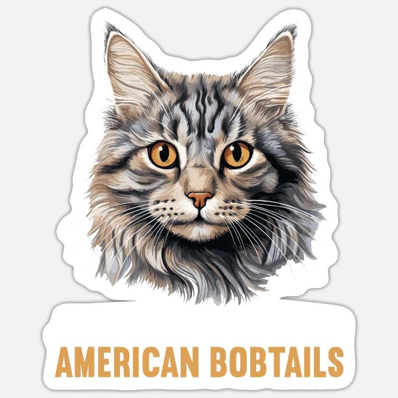 Chat Chats American Bobtail - Sticker taille S (10 x 10 cm) - blanc mat