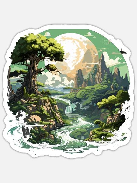 Von der Natur inspirierte landschaftliche Kunst - Sticker Größe S (10 x 10 cm) - Mattweiß