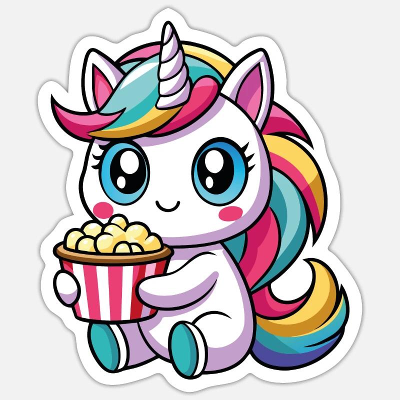 Popcorn Einhorn - Sticker Größe S (10 x 10 cm) - Mattweiß
