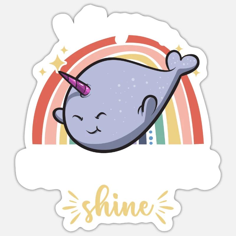 Narwal Einhornwal - Sticker Größe S (10 x 10 cm) - Mattweiß