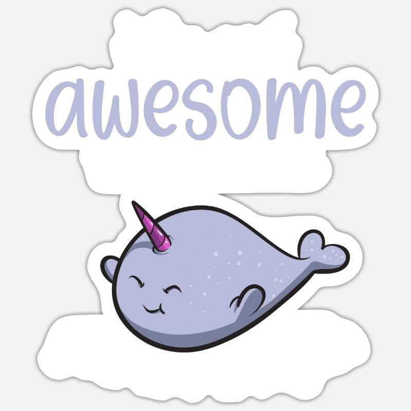 Narwal Einhornwal - Sticker Größe S (10 x 10 cm) - Mattweiß