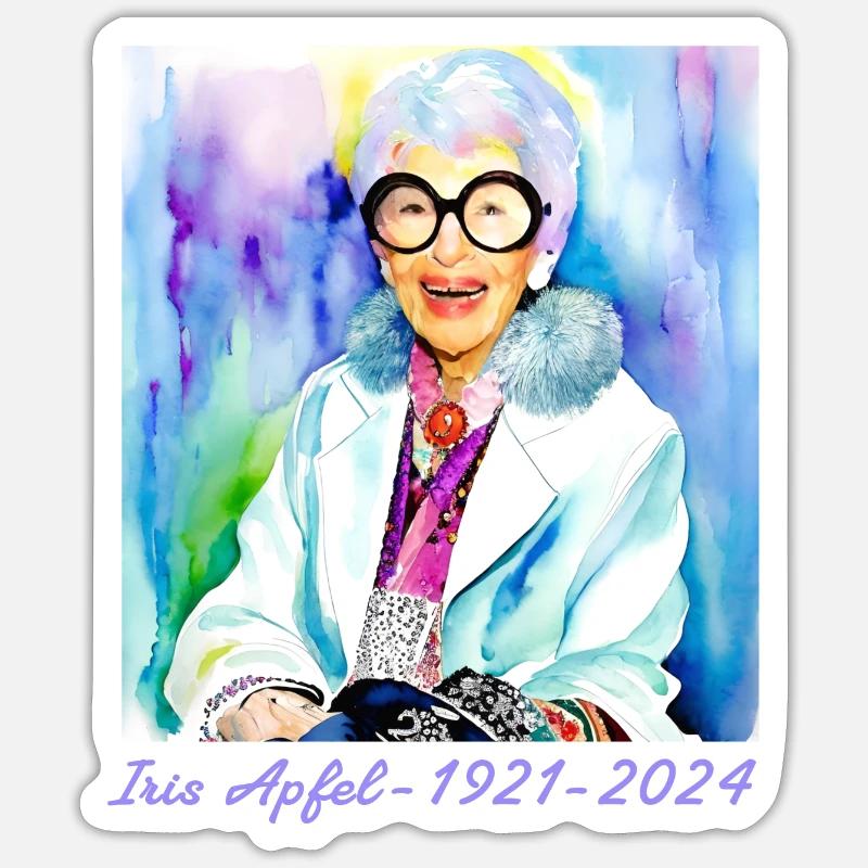Iris Apfel,bunt, Graffiti, illustration, Aquarell - Sticker Größe S (10 x 10 cm) - Mattweiß