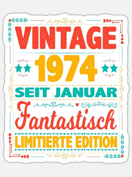 Januar 1974 Vintage Fantastisch 50 Jahren Mann - Sticker Größe S (10 x 10 cm) - Mattweiß