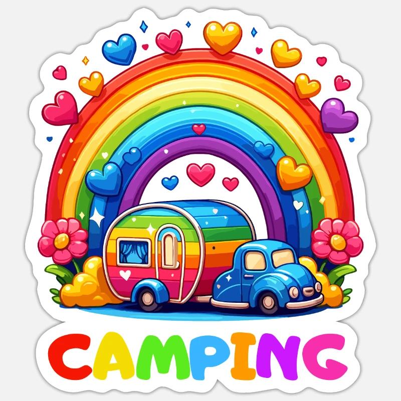 Camping Regenbogen Campingplatz Glück Camper Herz Sticker Größe S (10 x 10 cm)
