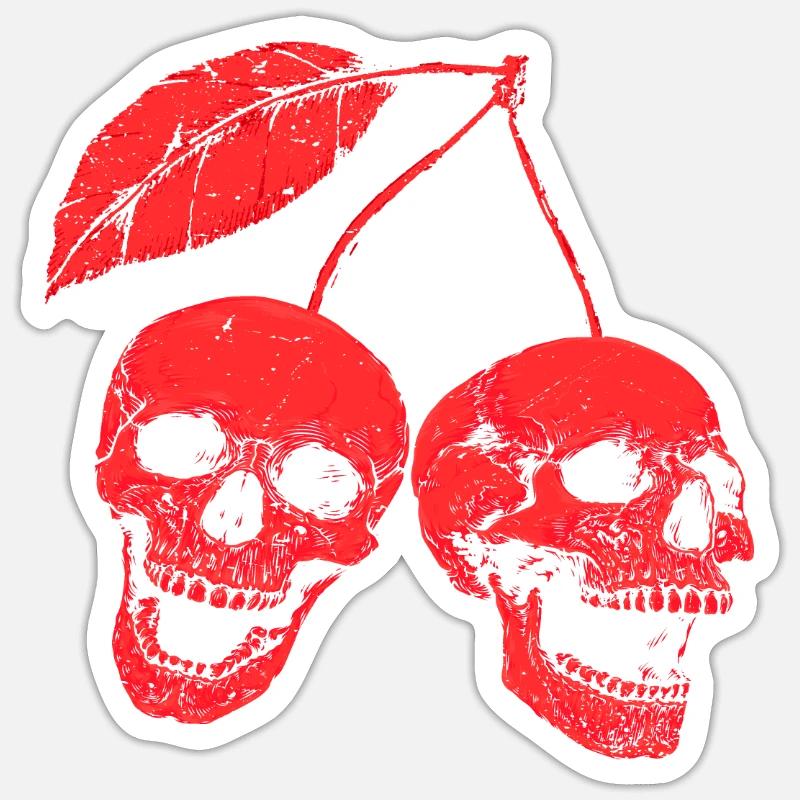 Kirsch-Totenköpfe - Sticker Größe S (10 x 10 cm) - Mattweiß