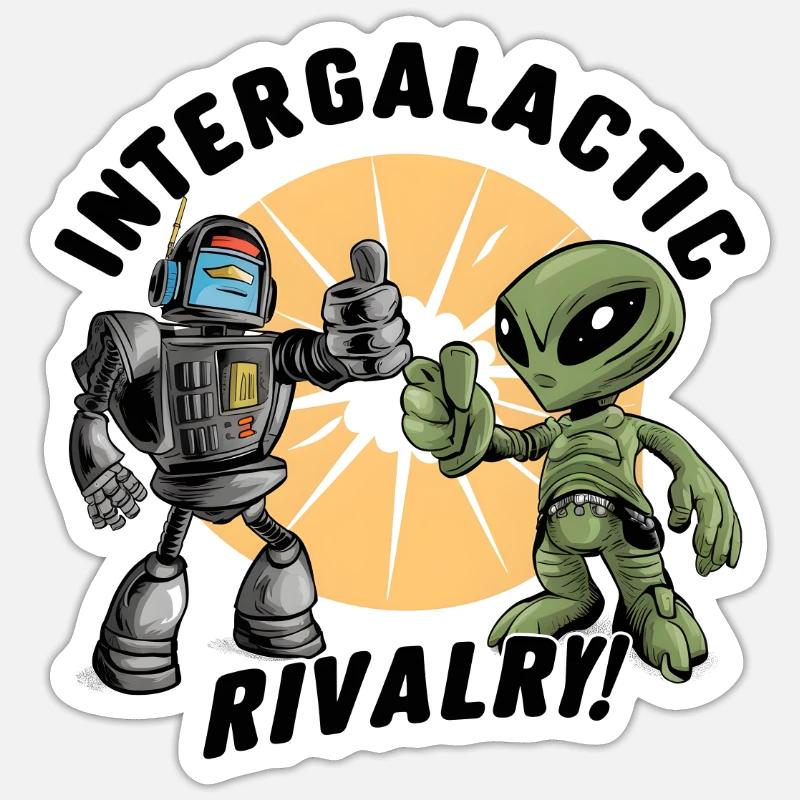 Robot vs Alien T-Shirt - Intergalactic Rivalry! Sticker size S (10 x 10 cm)