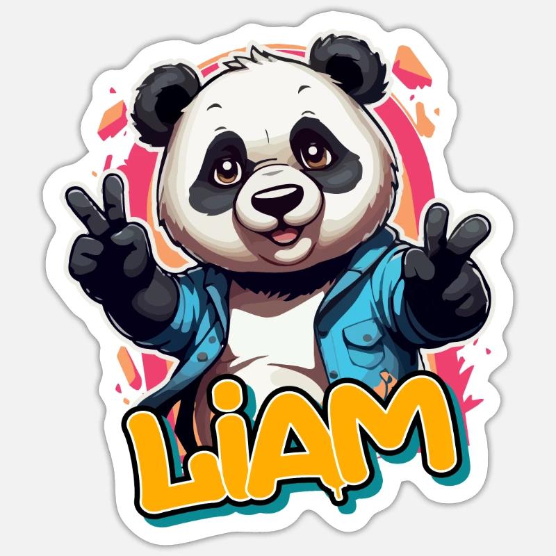 LIAM - Schöner Jungen Name mit Coolem Panda - Sticker Größe S (10 x 10 cm) - Mattweiß