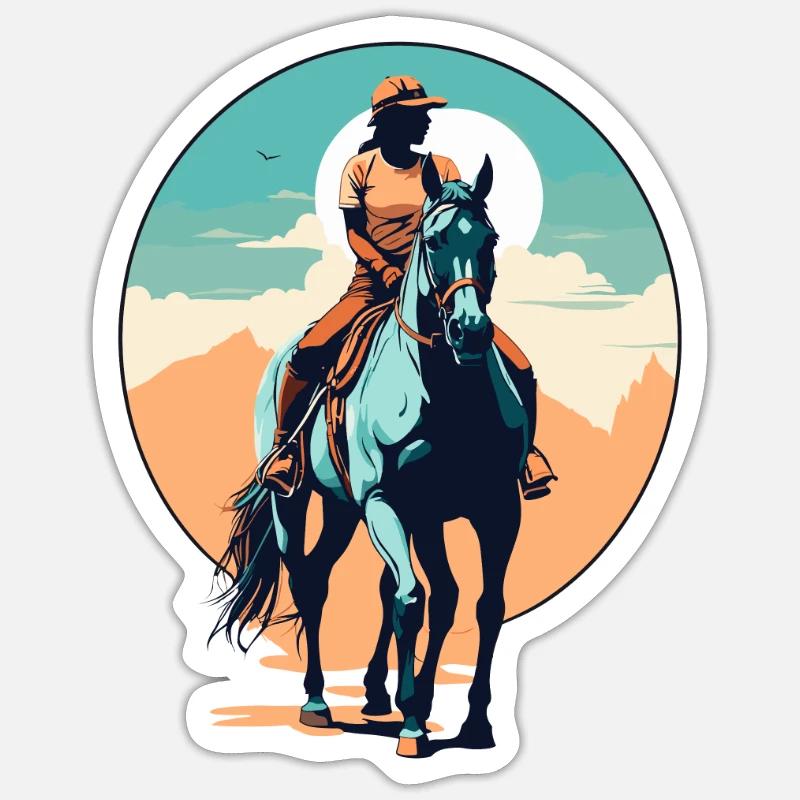 Ästhetische Pferde Ikonisches Design Reiter Sticker Größe S (10 x 10 cm)
