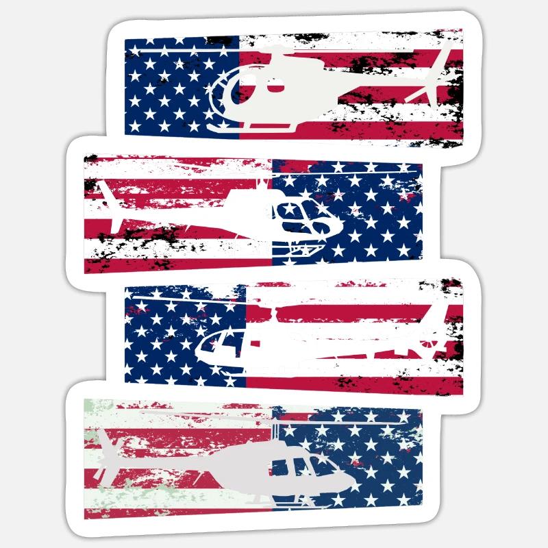 Pilote d’hélicoptère américain US Pride - Sticker taille S (10 x 10 cm) - blanc mat