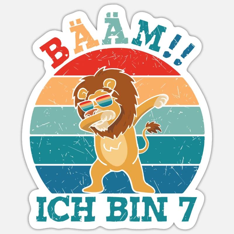 Bääm Ich bin 7 Löwe - Sticker Größe S (10 x 10 cm) - Mattweiß