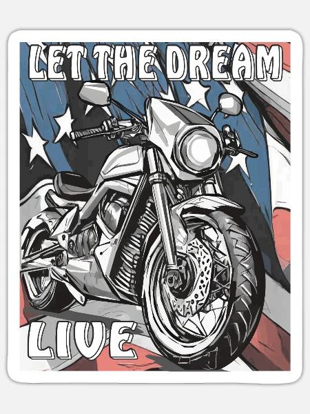 MOTORRAD AMERIKA FLAGGE LET THE DREAM - Sticker Größe S (10 x 10 cm) - Mattweiß