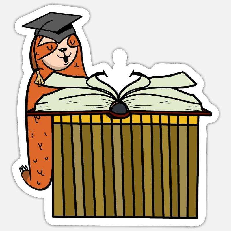 Faultier Student studieren Buch Schüler Schule Sticker Größe S (10 x 10 cm)