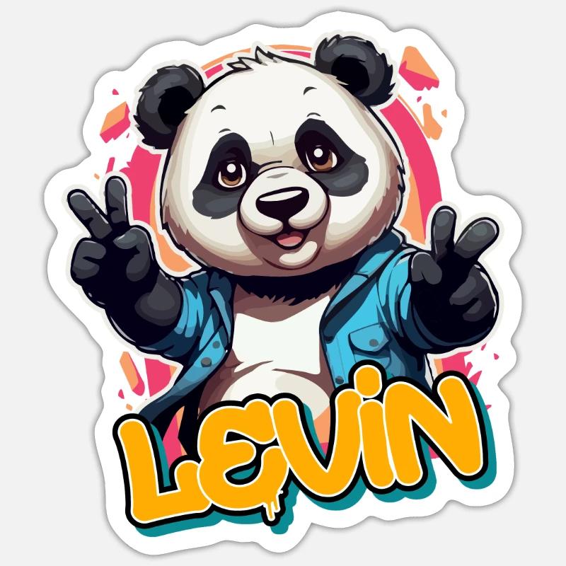 LEVIN - Handsome Boy Name with Cool Panda Sticker size S (10 x 10 cm)