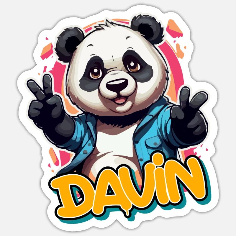 DAVIN - Handsome Boy Name with Cool Panda Sticker size S (10 x 10 cm)