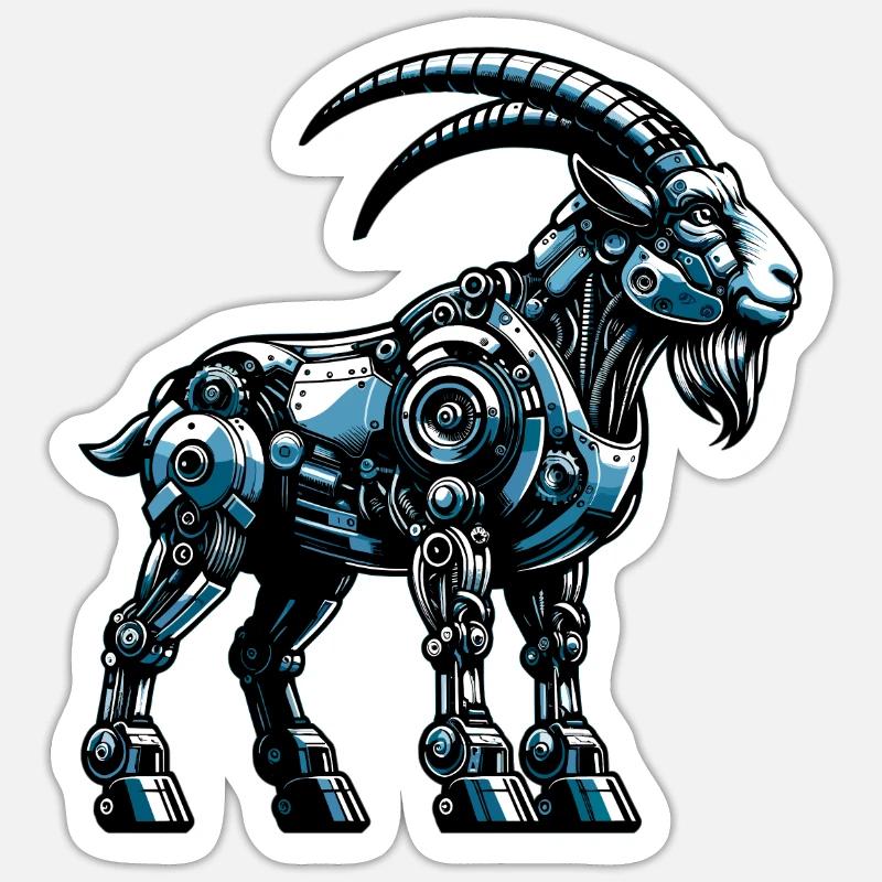 Ziege Roboter, Roboziege, Roboter-Ziege - Sticker Größe S (10 x 10 cm) - Mattweiß