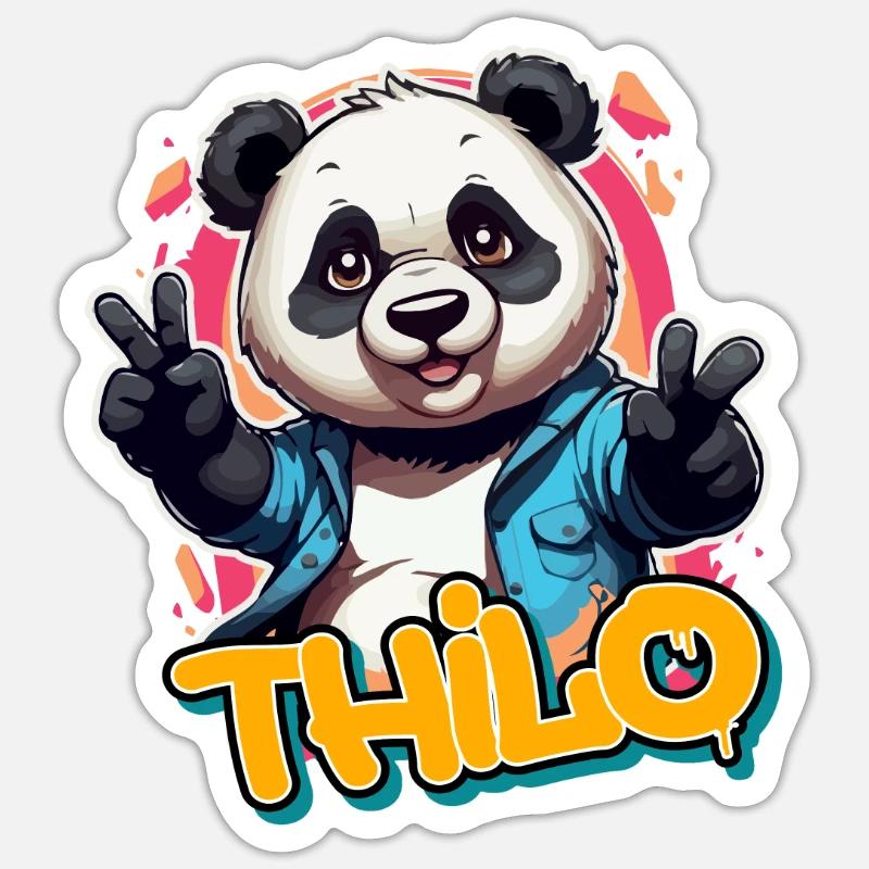 THILO - Handsome Boy Name with Cool Panda Sticker size S (10 x 10 cm)