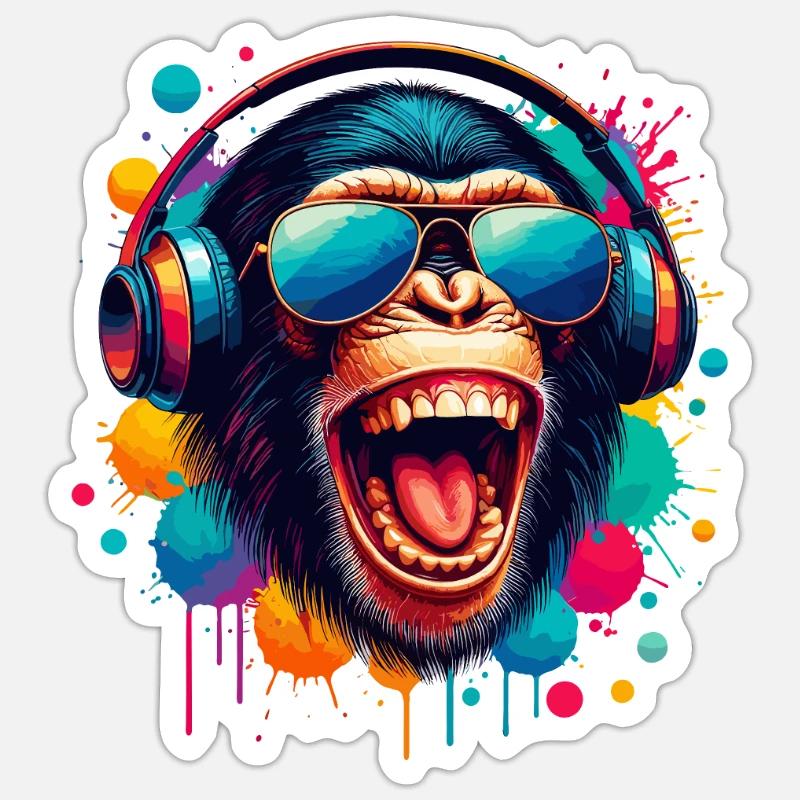 DJ Monkey Schimpanse Musik Kopfhörer Affe cool Sticker Größe S (10 x 10 cm)