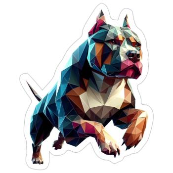 Pitbull Hund läuft Origami Geometrisch 3D - Sticker Größe S (10 x 10 cm) - Mattweiß - Vorne