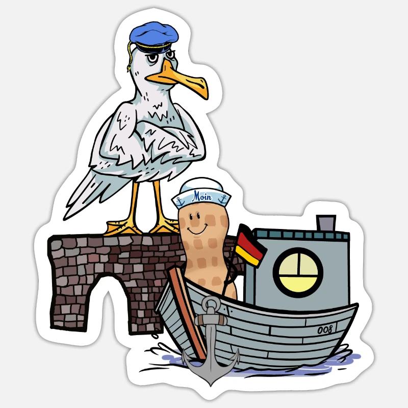 Gabbiano Uccello Marittimo Marinaio Barca Arachidi Nave - Sticker formato S (10 x 10 cm) - bianco opaco
