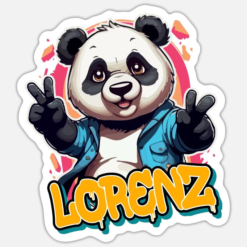 LORENZ - Handsome boy name with cool panda Sticker size S (10 x 10 cm)