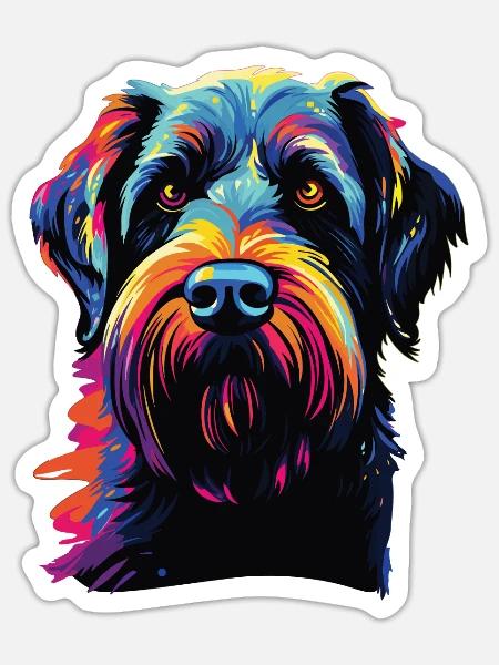 Wasserfarben Farbenfroher Riesenschnauzer - Sticker Größe S (10 x 10 cm) - Mattweiß
