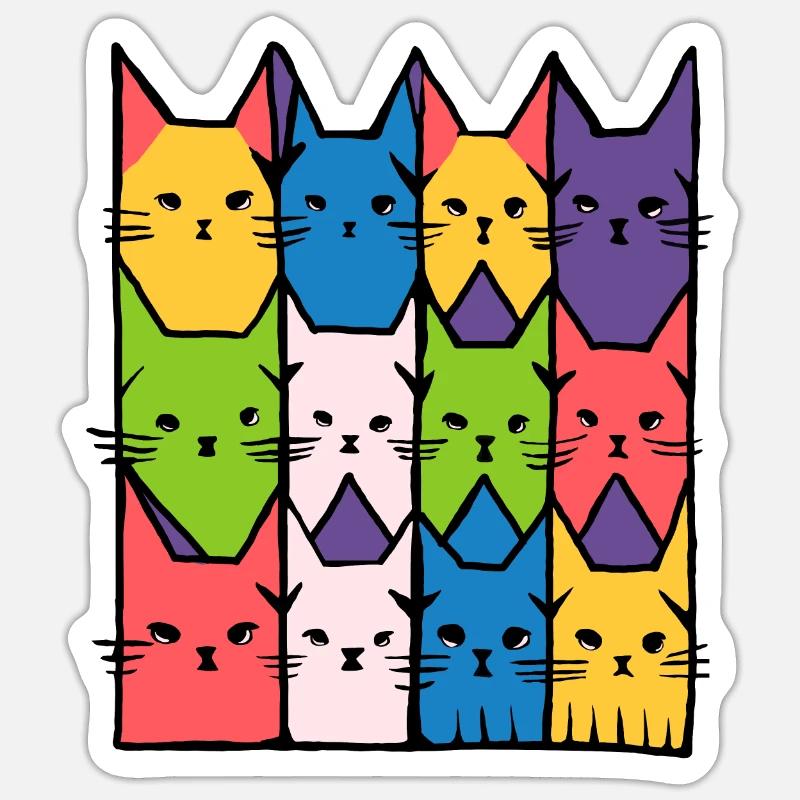 regenbogen Katzen geometrisch Geschenk Kätzchen - Sticker Größe S (10 x 10 cm) - Mattweiß