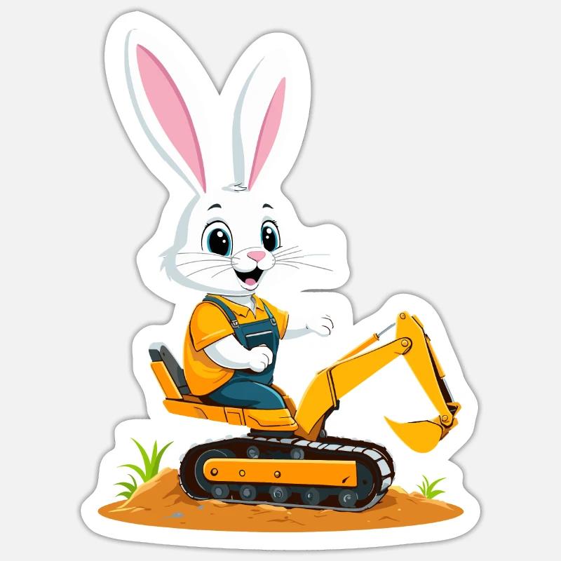 Easter Bunny Excavator Driver Funny Easter Eggs Digging Sticker size S (10 x 10 cm)