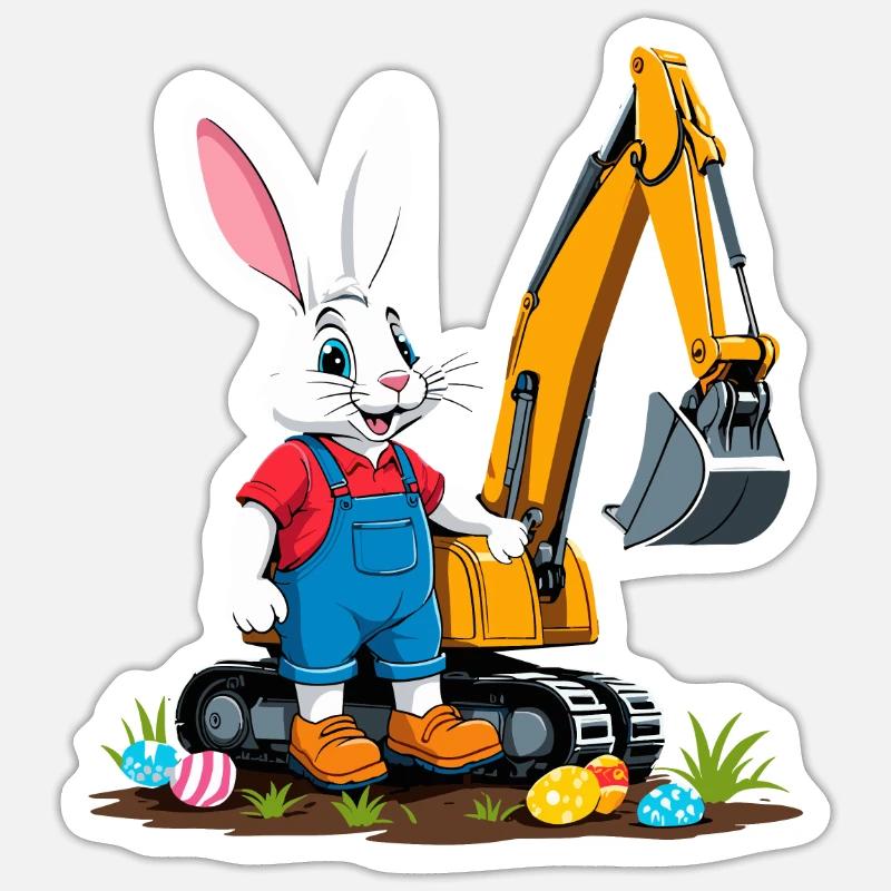 Easter Bunny Excavator Driver Easter Eggs Digging Funny Sticker size S (10 x 10 cm)
