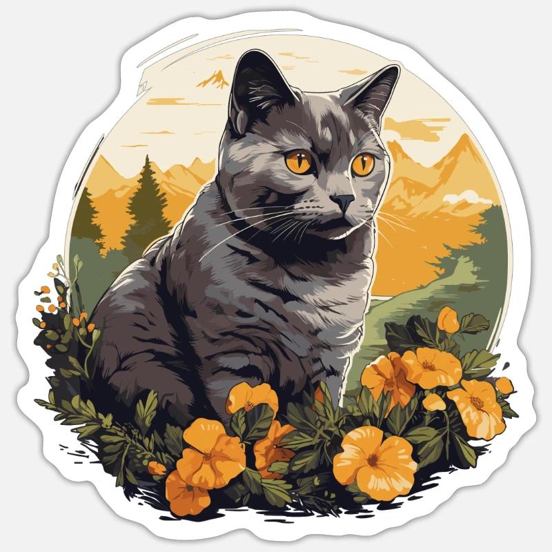 Chat Chartreux Chat Chartreux - Sticker taille S (10 x 10 cm) - blanc mat