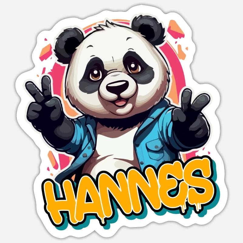 HANNES - Beau nom de garçon avec Cool Panda - Sticker taille S (10 x 10 cm) - blanc mat