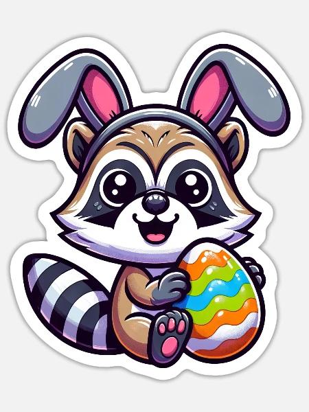 Oster-Waschbär in Ei-Verkleidung Cartoon - Sticker Größe S (10 x 10 cm) - Mattweiß