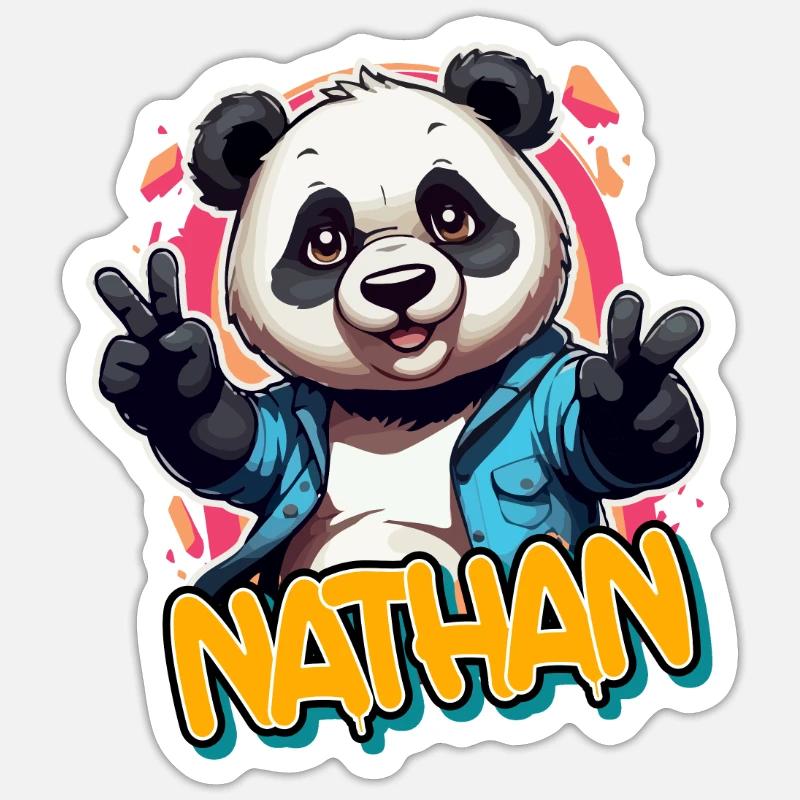 NATHAN - Beau nom de garçon avec Cool Panda - Sticker taille S (10 x 10 cm) - blanc mat