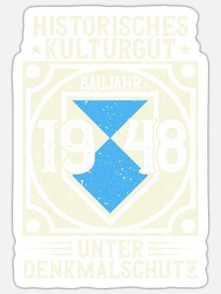 Baujahr 1948 Geboren, Geburtstag Jahrgang 1948 - Sticker Größe S (10 x 10 cm) - Mattweiß