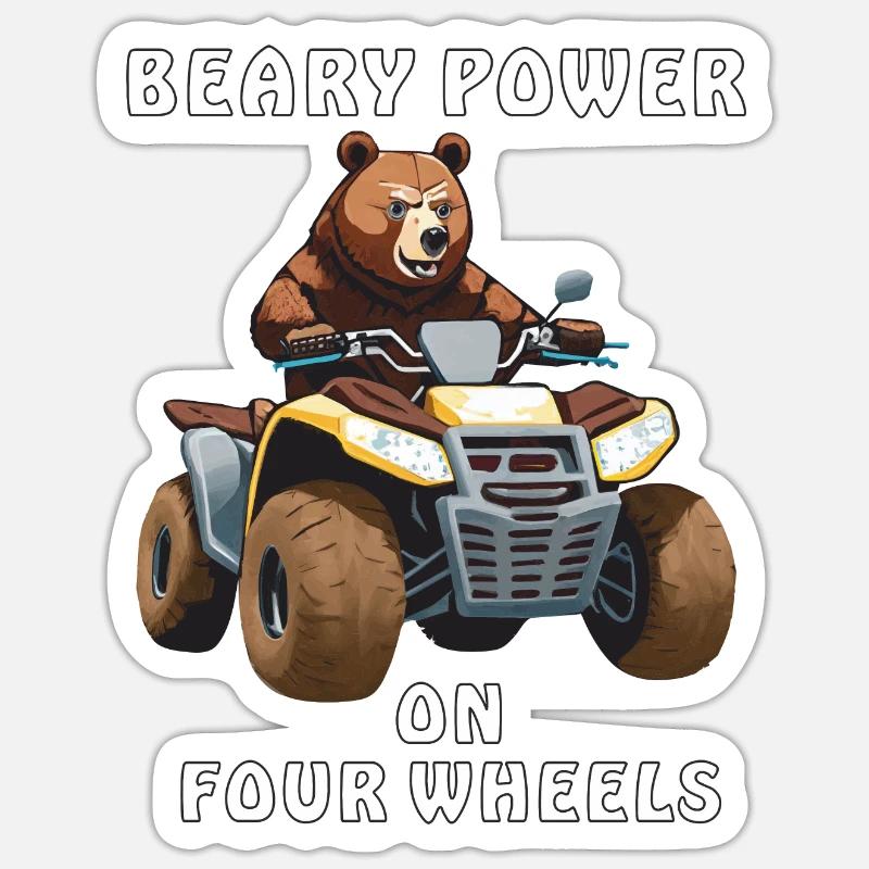 QUAD BEARY POWER ON FOUR WHEELS - Sticker Größe S (10 x 10 cm) - Mattweiß