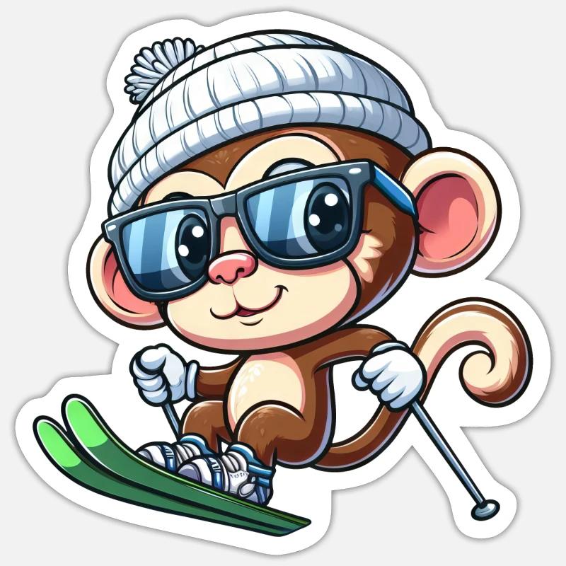 Monkey Chimpanzee Skier Ski - Sticker size S (10 x 10 cm) - white matte
