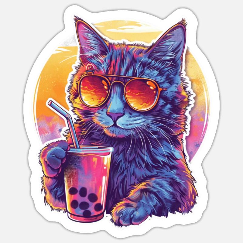Bubble Tea Getränk Lover Kitten Drink Comic Sticker size S (10 x 10 cm)