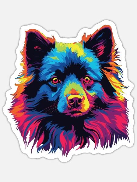 Wasserfarben Farbenfroher Schipperke - Sticker Größe S (10 x 10 cm) - Mattweiß
