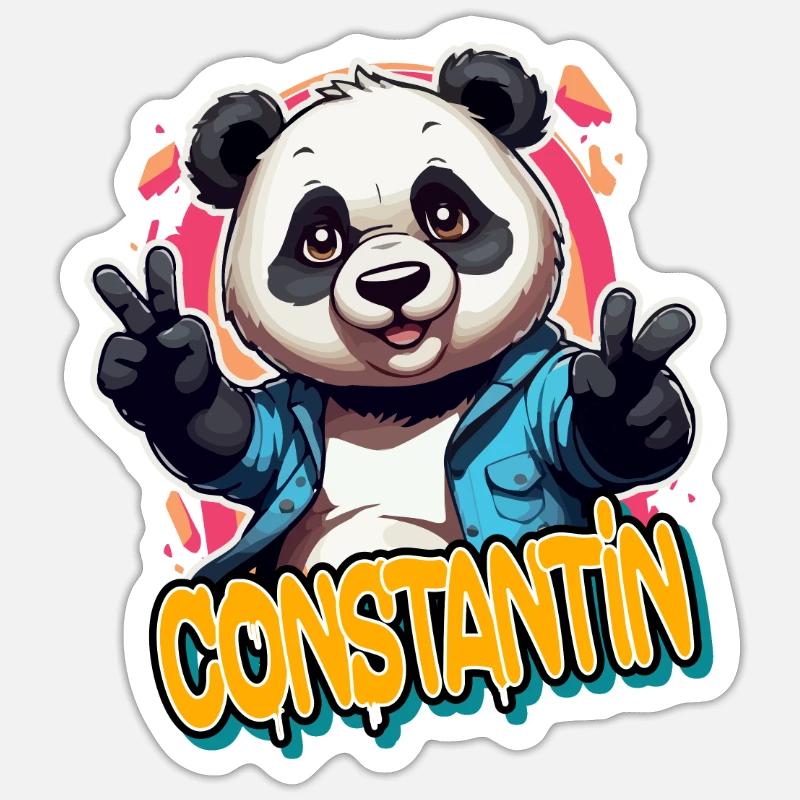 CONSTANTIN - Handsome Boy Name with Cool Panda Sticker size S (10 x 10 cm)
