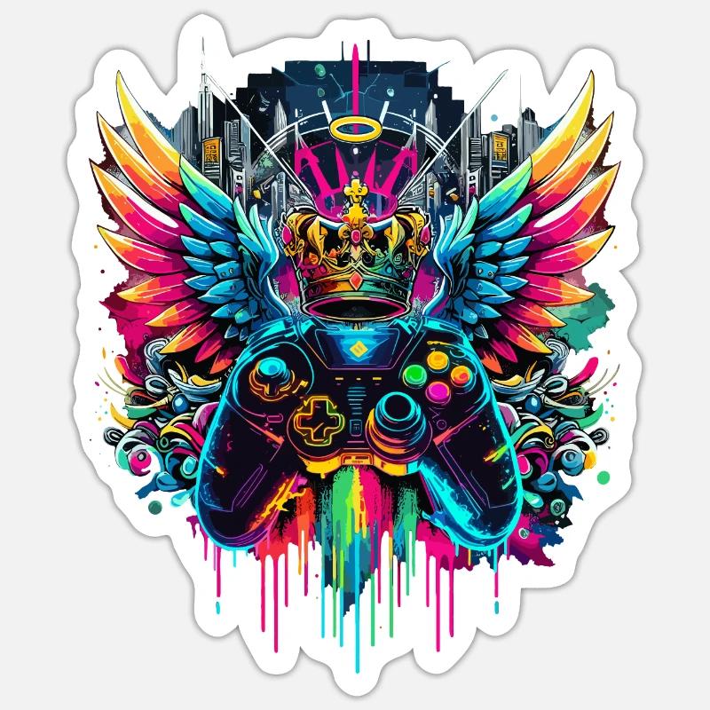 Gaming König Controller Flügel Graffiti - Sticker Größe S (10 x 10 cm) - Mattweiß