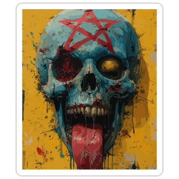 The Skull mit Pentagramm, Totenkopf, Schädel - Sticker Größe S (10 x 10 cm) - Mattweiß - Vorne