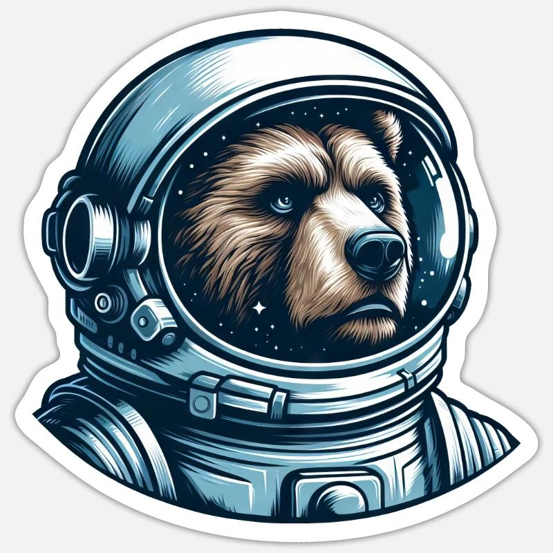 Pensive bear in outer space Sticker size S (10 x 10 cm)