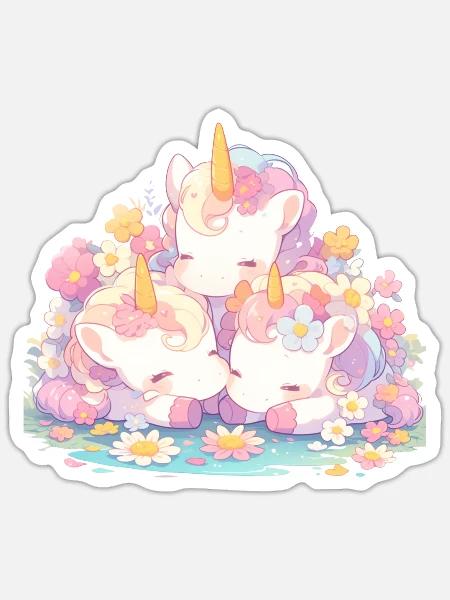 Einhorn Kawaii Japanisch - Sticker Größe S (10 x 10 cm) - Mattweiß