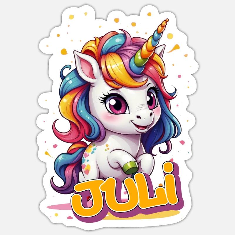 JULI - Schöner Mädchen Name mit süßem Einhorn Sticker Größe S (10 x 10 cm)