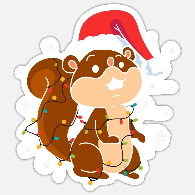Noël écureuil - Sticker taille S (10 x 10 cm) - blanc mat