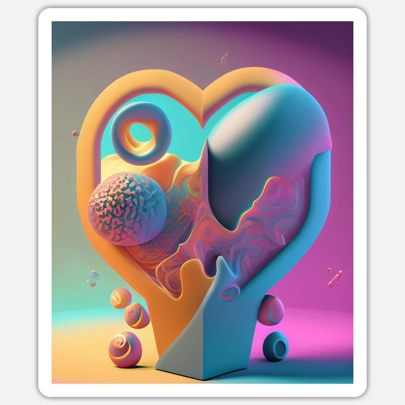 Coeur sculpté dans la pierre : explosion abstraite de couleurs Sticker taille S (10 x 10 cm)